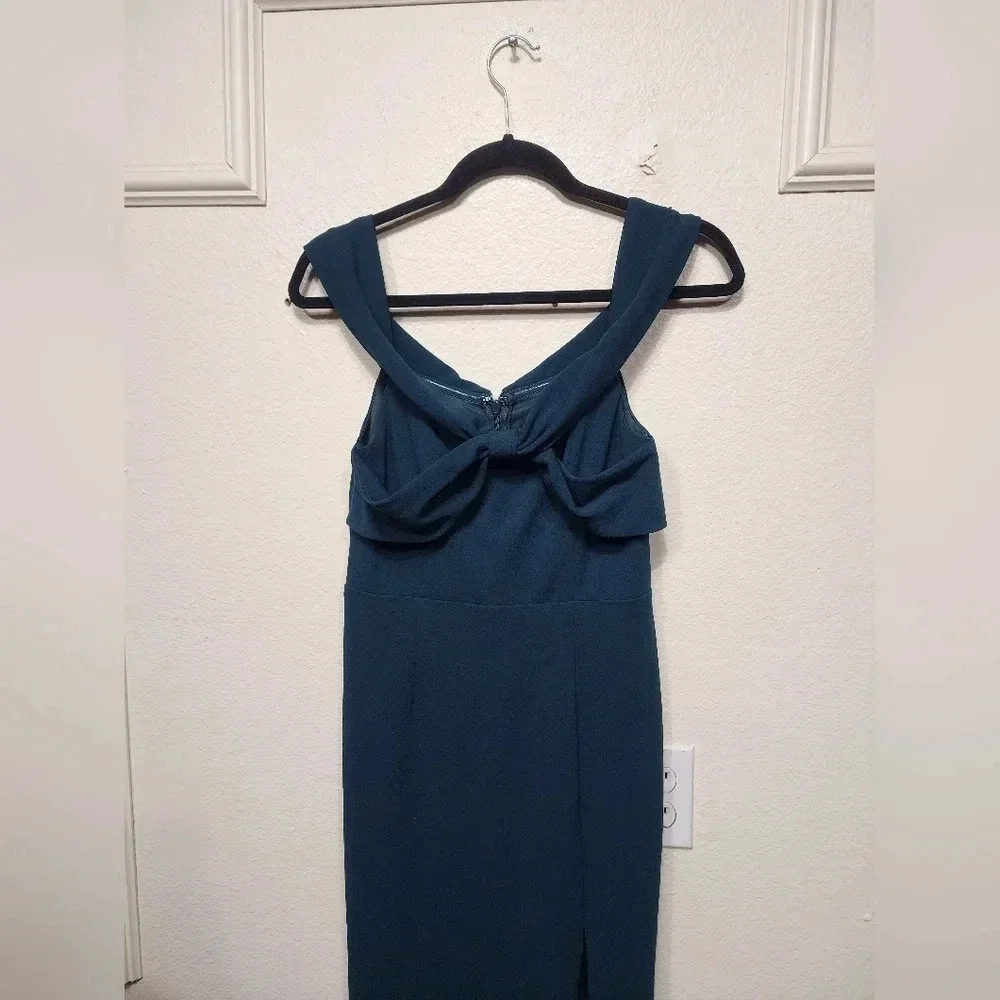 Lulus Elegant Perception Hunter Green Off-the-Shoulder Bow Maxi S Dress Party